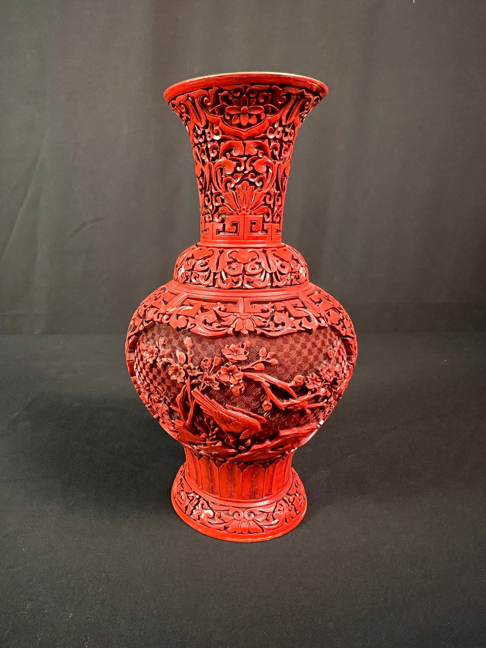 Vintage Red Cinnabar Carved Vase (1 of 6)