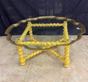 Baker Criss Cross Wooden Base Coffee Table Glass Top Table