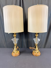 Pair of 1950's Brass and Crystal Rembrandt Lamps