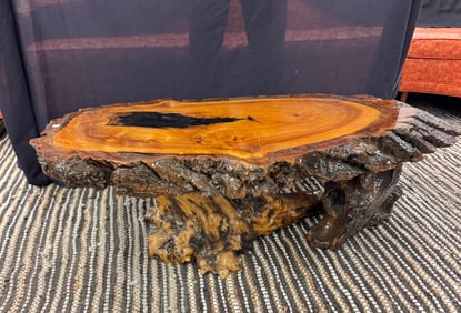 Live Edged Coffee table with Burled stump base c.1960's, More!