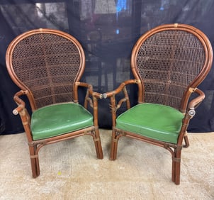 Two Asian Style Rattan fan back Armchairs c1970's