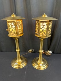 Hollywood Regency Matching Brass Japanes Lanterns c1950's