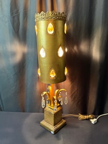 Hollywood Regency Gilded Lamp with Prisms