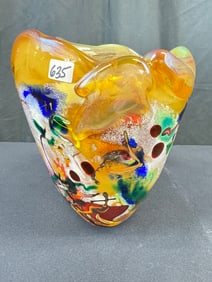 Hand Blown Art Glass Vase, Signed c1990's