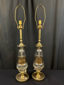 Crest Chicago Bohemian Acid Etched and Cut Glass Lamps C 1920's, Pair