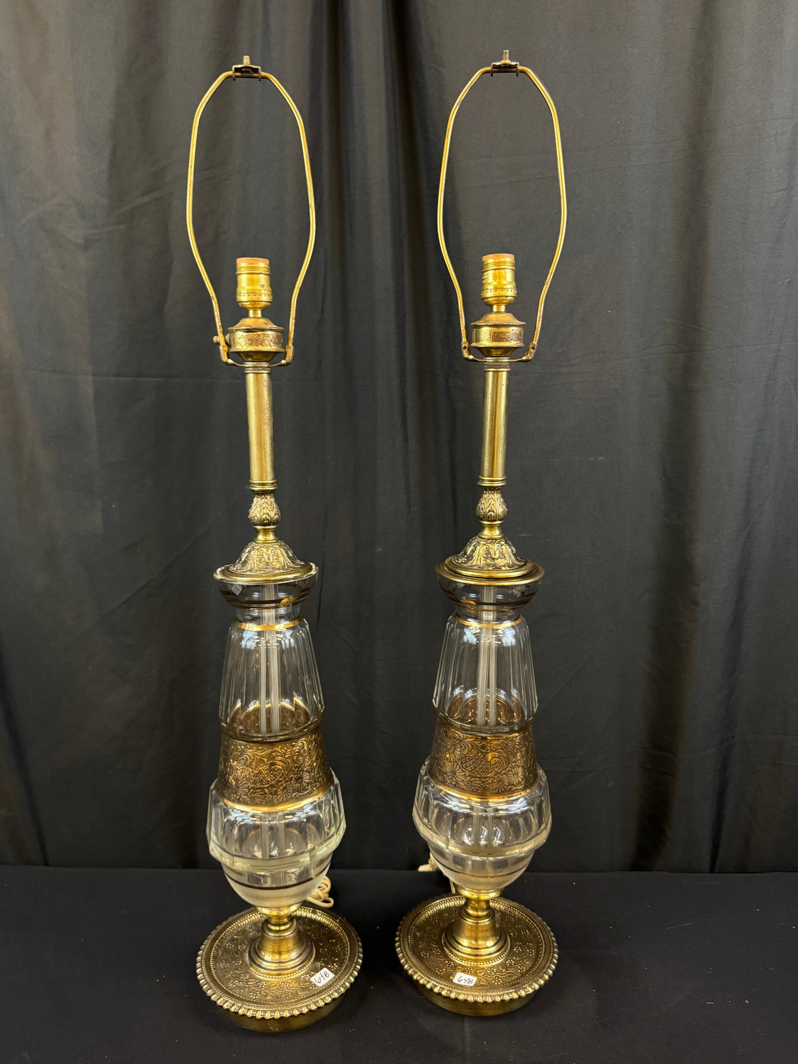 Crest Chicago Bohemian Acid Etched and Cut Glass Lamps C 1920's, Pair (1 of 7)