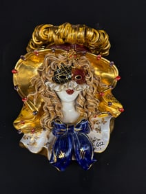 Carmine Giuseppe Apolito Venitian Wall Mask w/ Pure Gold Enameling c1960's