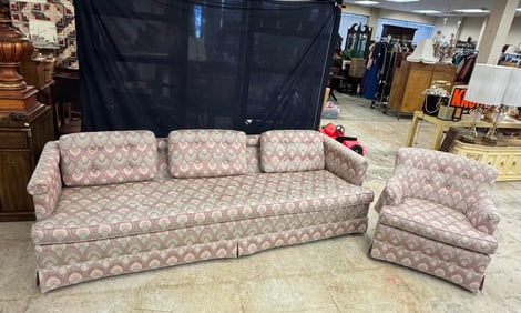 Vintage Brocade Upholstered Sofa and matching Armchair c1960's
