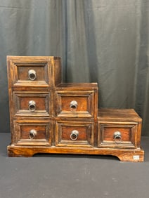 Antique Japanese Kaiden Tansu 5 Drawer Stepped Cabinet