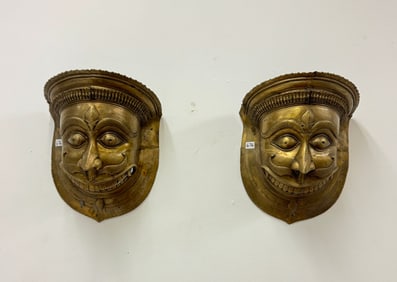 Pair of 19th Century Indian Bronze Wall Masks of Narasimha