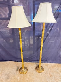 Pair of Baker Brass Bamboo Floor Lamps