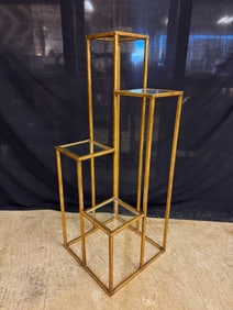 Multi Tiered Gold Leaf Metal and Glass Plant Stand