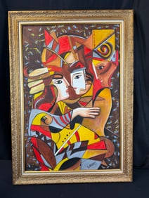 DeMarinis Aztec Cubist Oil on Canvas c1980's