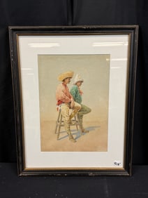 F. W. Heine Watercolor Of Mexican Men c1900's