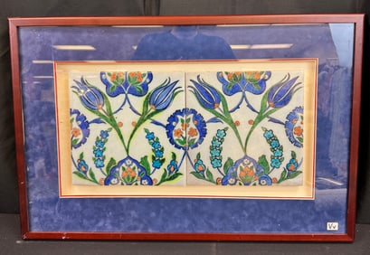 Two Iznik Turkish  Ottoman Dynasty  Style tiles by Fiak Kimmli, Framed