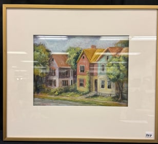 C. Chapman Oil Pastel Drawing of Cafe, Signed