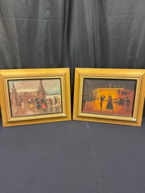 2 European Oils on canvas, Unsigned c1969