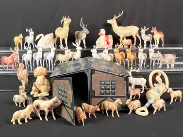 Group of Early Celluloid Toys and Tin Litho Plane Hanger