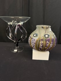 Robert Eickholt Etched Sea Urchin Vase, Jozefina Krozno Jellyfish Bowl