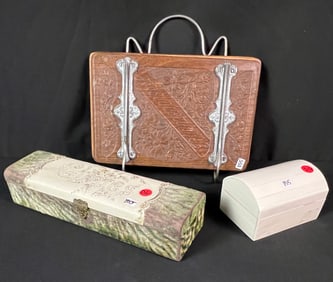 Two Vanity Boxes and Antique Flower Press