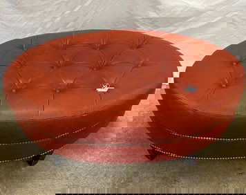 Red Leather Oval Ottoman