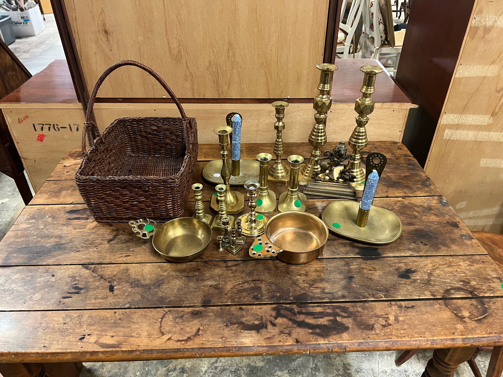Mixed Lot of Brass Antique Candle Sticks and More: Mixed Lot of Brass Antique Candle Sticks and More. As found