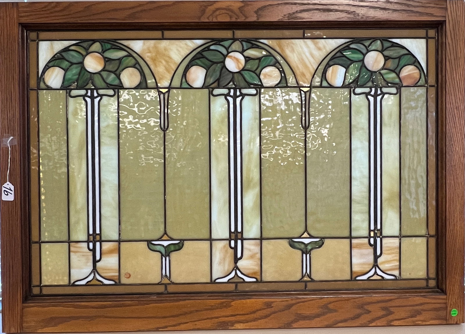 Arts and Crafts Stained Glass Window Depicting Stylized Peach Trees (1 of 7)