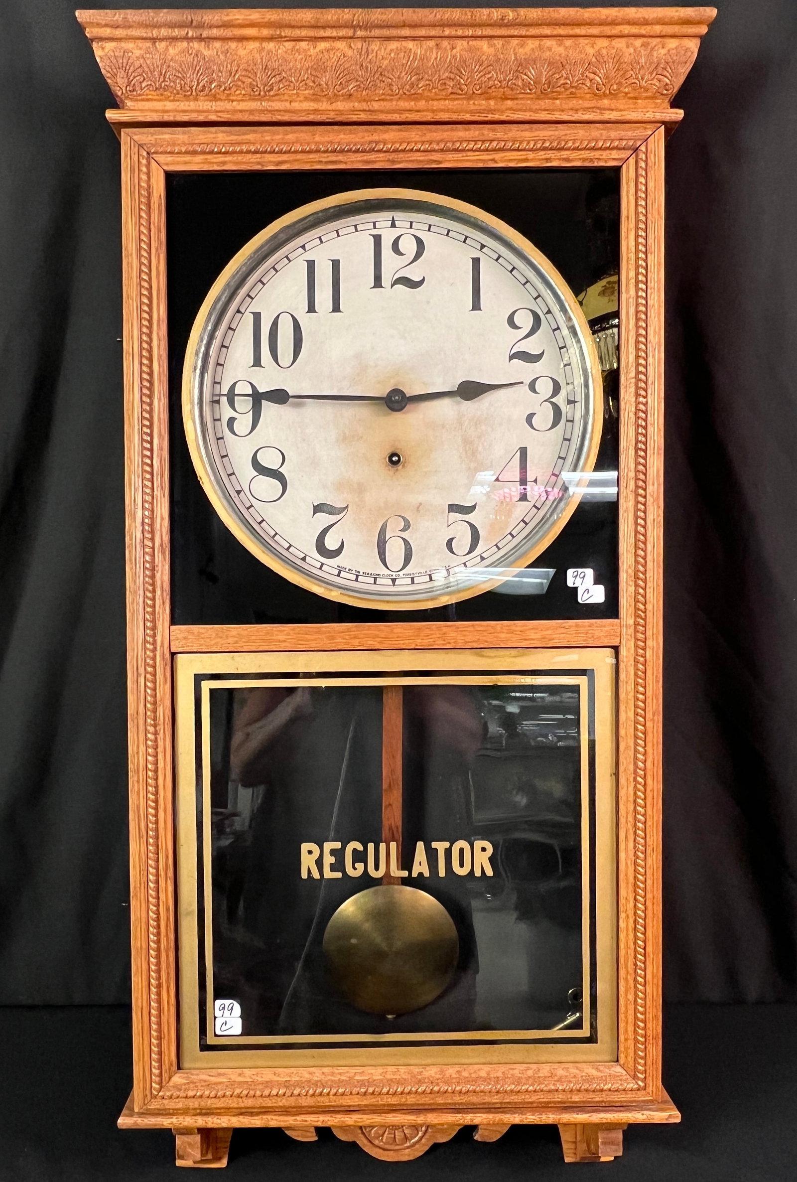 Press Carved Oak Regulator Wall Clock (1 of 6)