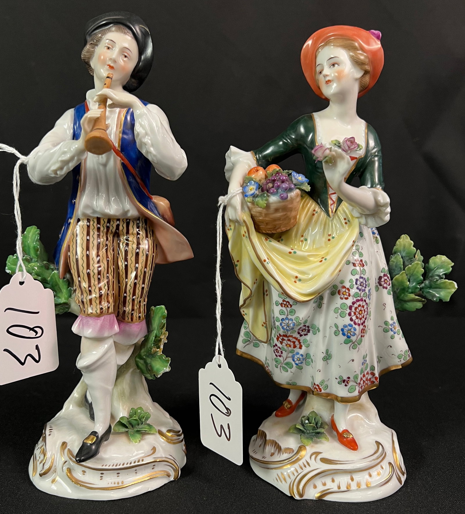 Pair of Dresden Porcelain Figurines c.1800's (1 of 8)