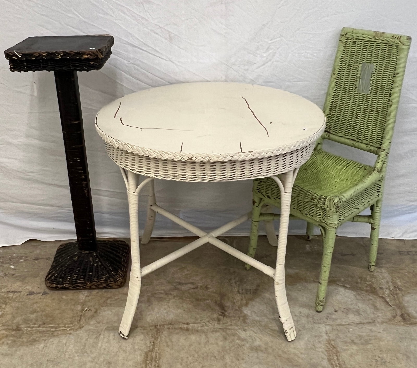 Victorian Round Wicker Table, Plant Pedestal, and Chair (1 of 7)