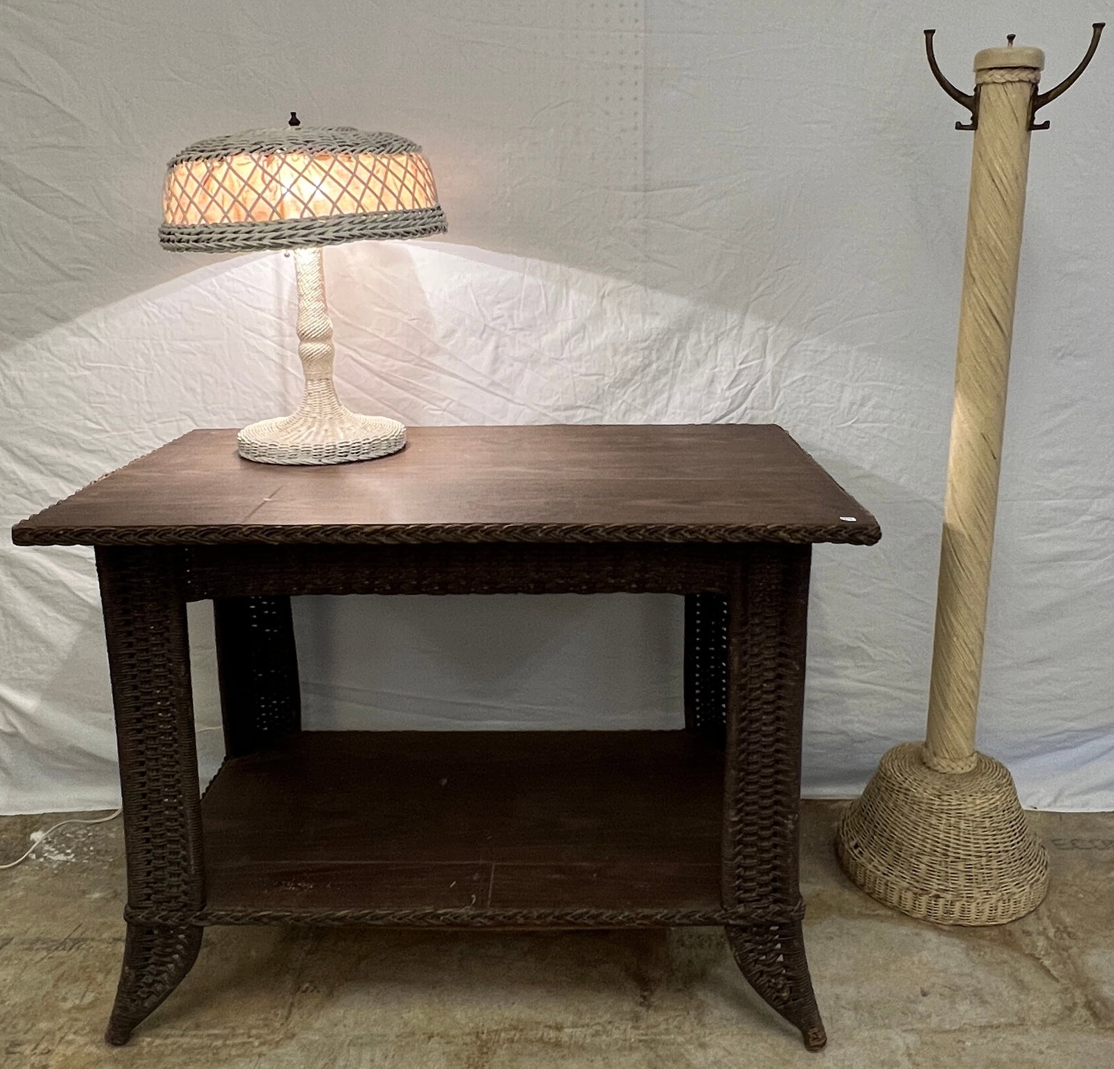Antique Wicker Table Lamp, Library Table and Coat Rack (1 of 9)