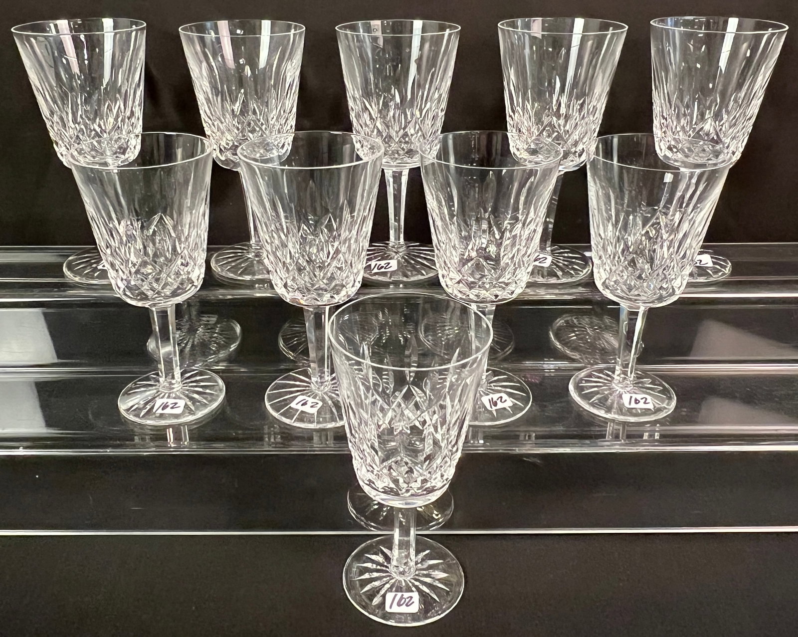 Group of 10 Waterford Water Goblets in the "Lismore" Pattern (1 of 6)