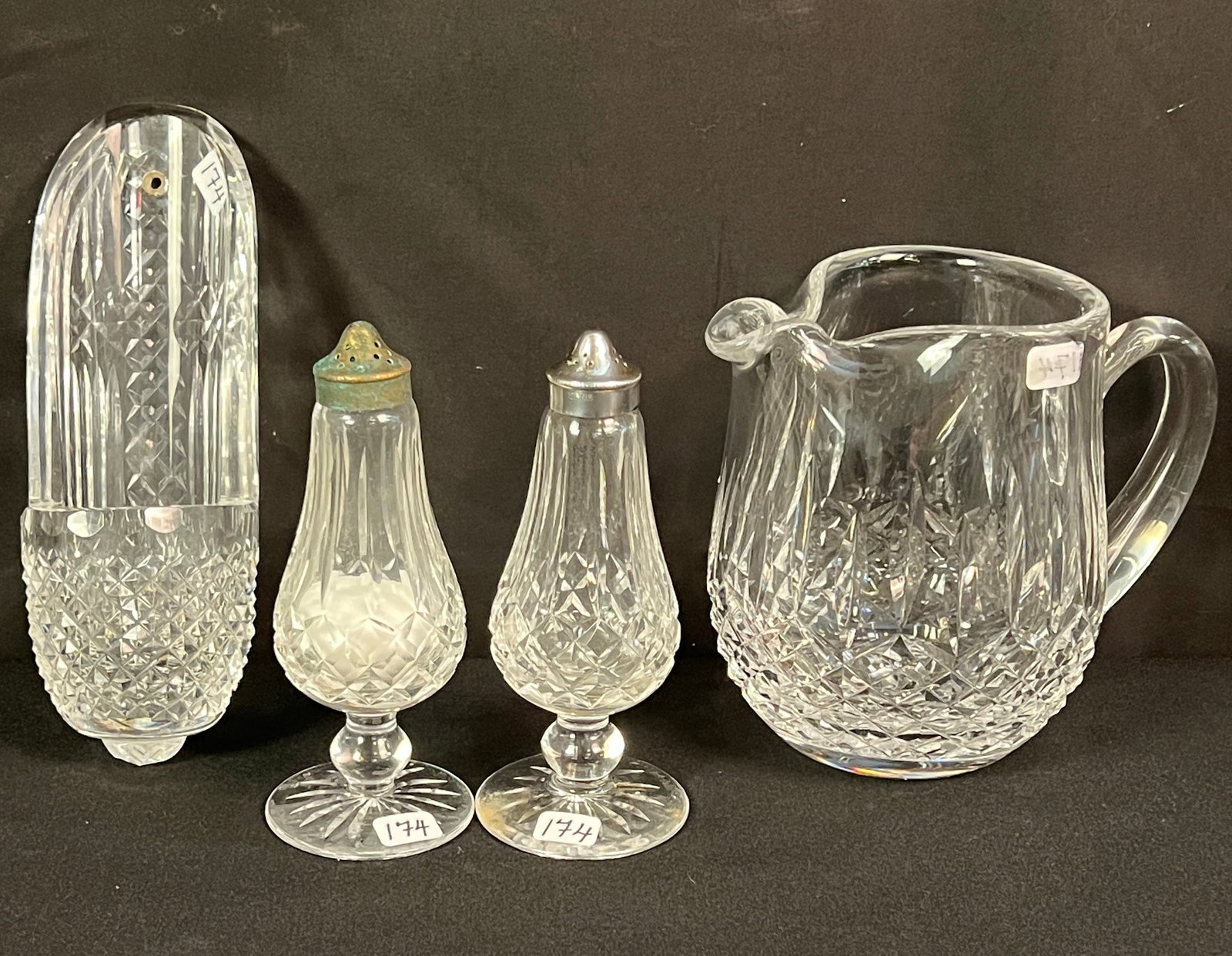 Waterford Pitcher, Wall Pocket, and Silver Plate Topped S&P Shakers (1 of 7)
