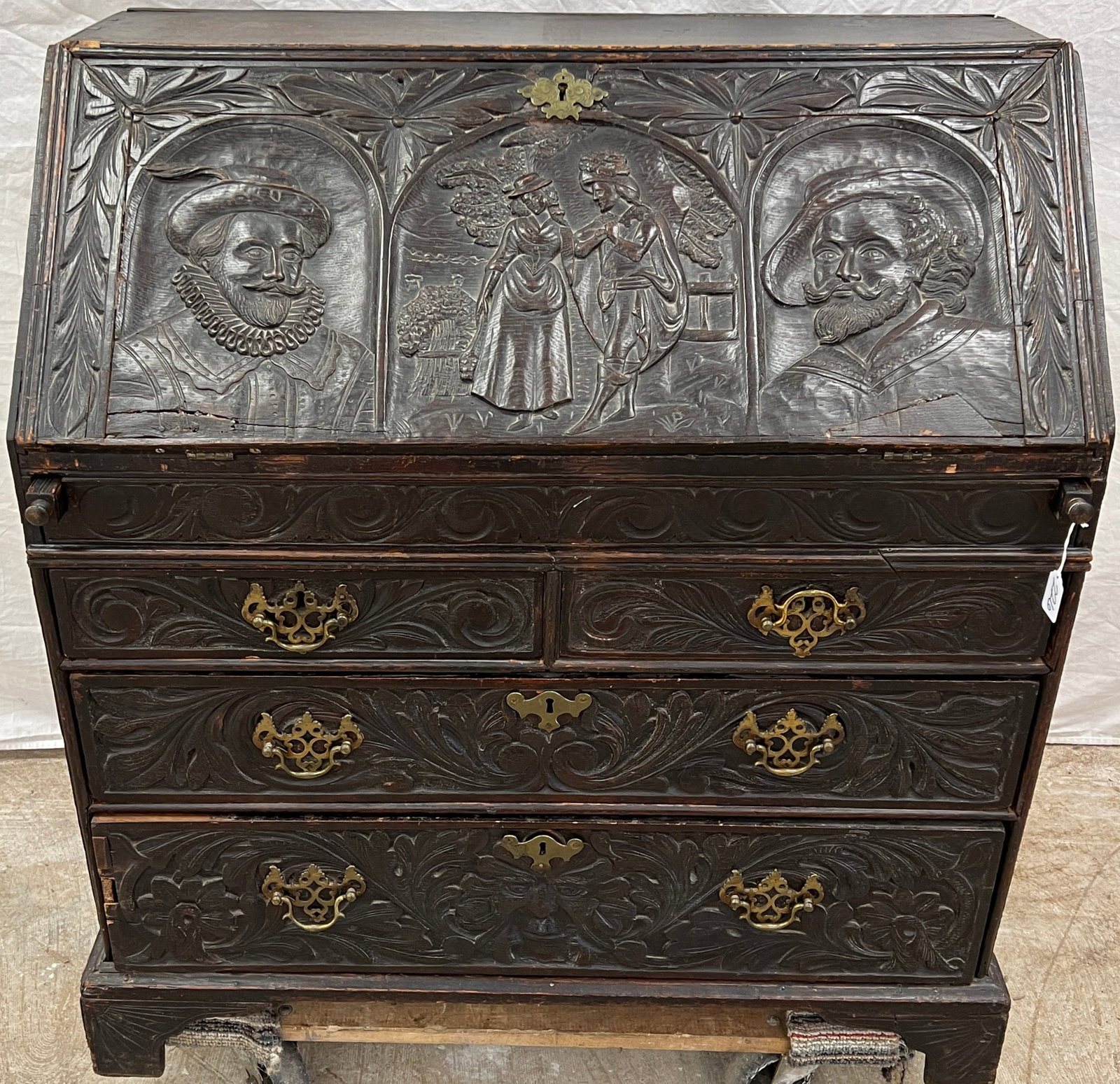 18th Century Profusely Carved Drop Front Writing Desk (1 of 13)