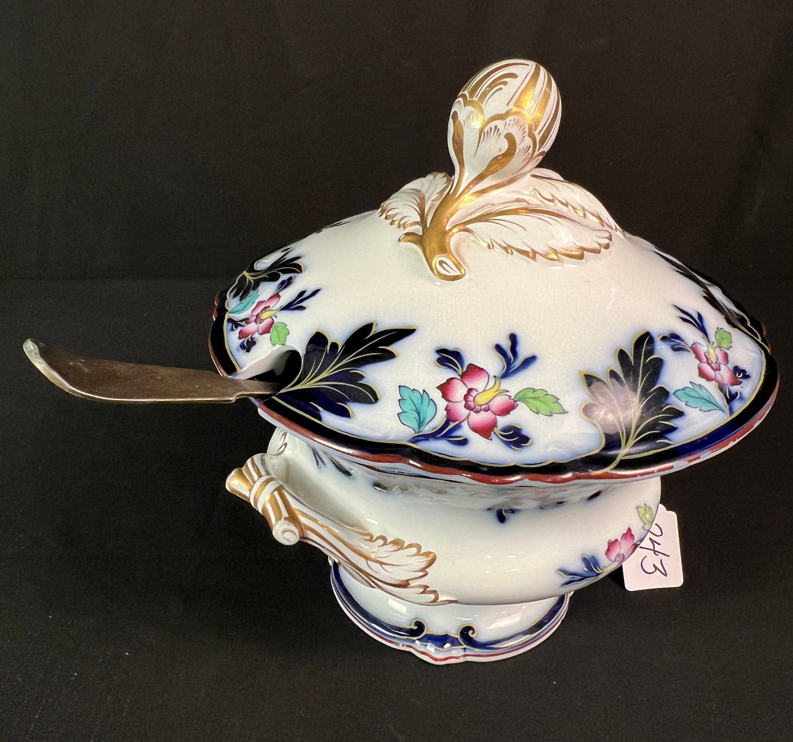 Rare Gaudy Welsh Covered Soup Tareen w/ Silver Plate Ladel (1 of 7)