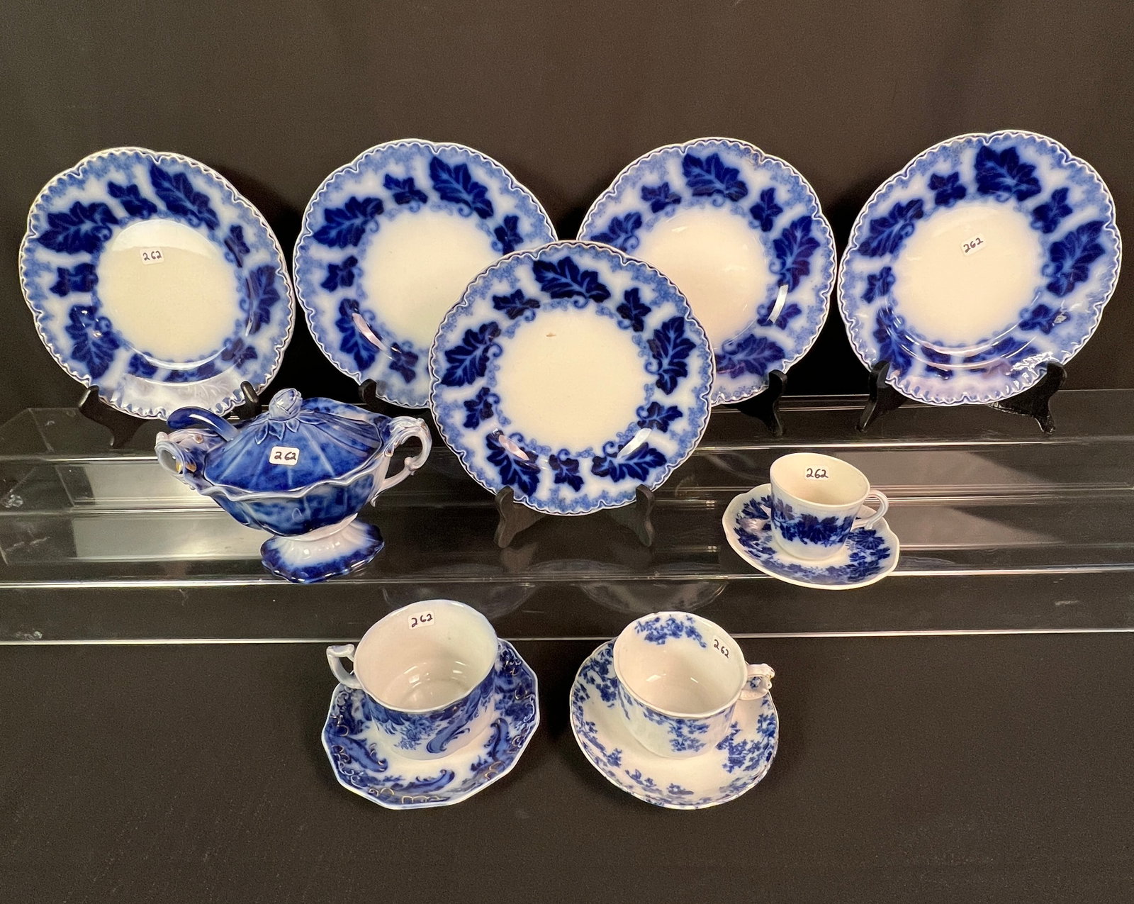 Flow Blue Plates, Gravy Compote, and Teacups (1 of 8)
