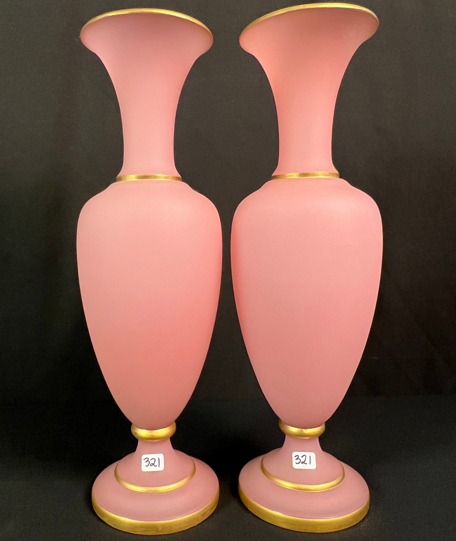 Pair of Pink Satin Glass Vases (1 of 6)