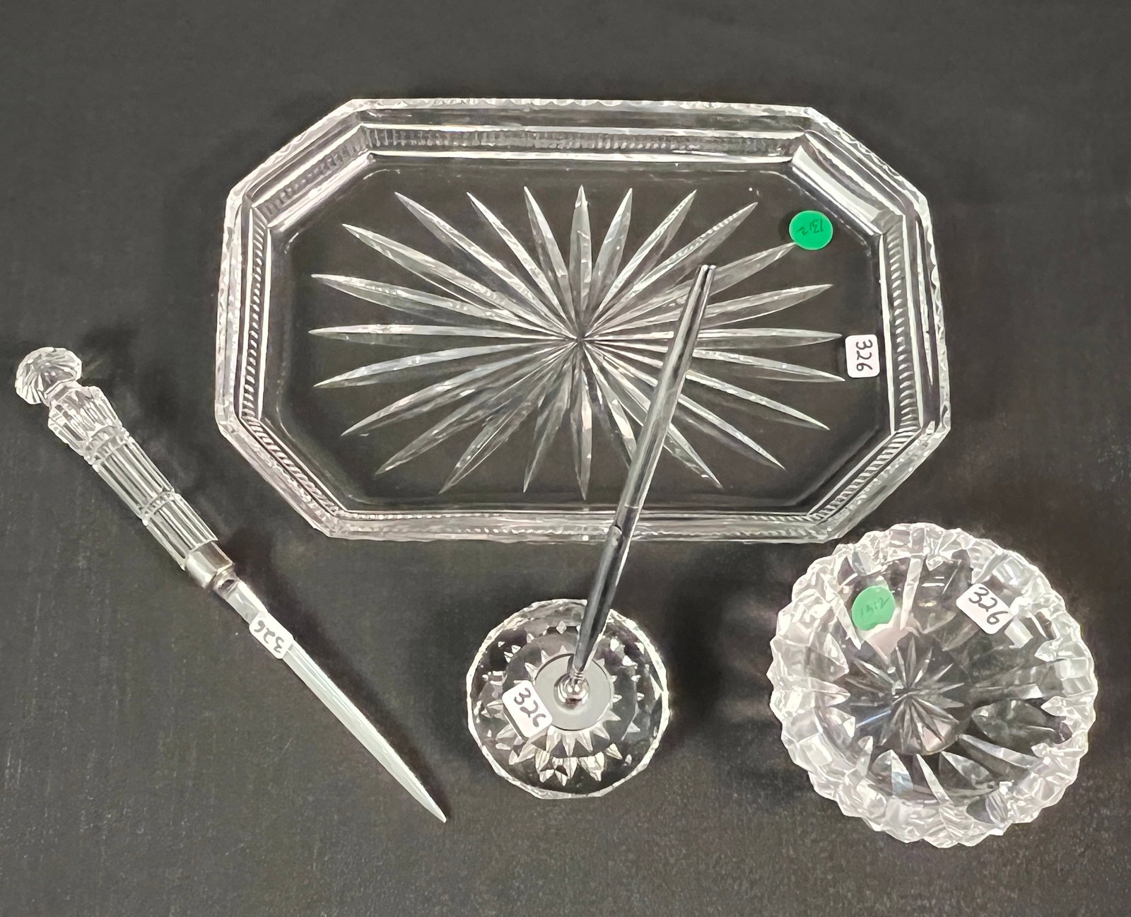 Signed Waterford Tray and Assorted Crystal Desk Items (1 of 5)
