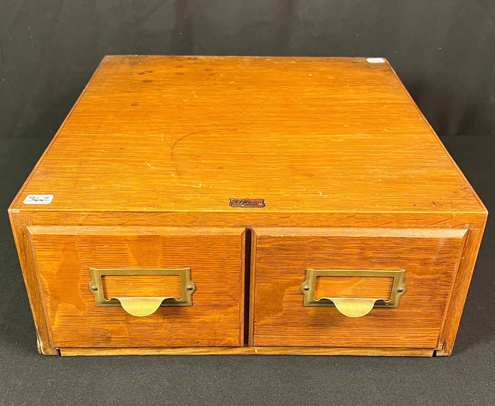 Oak Double Drawer Card File - 3