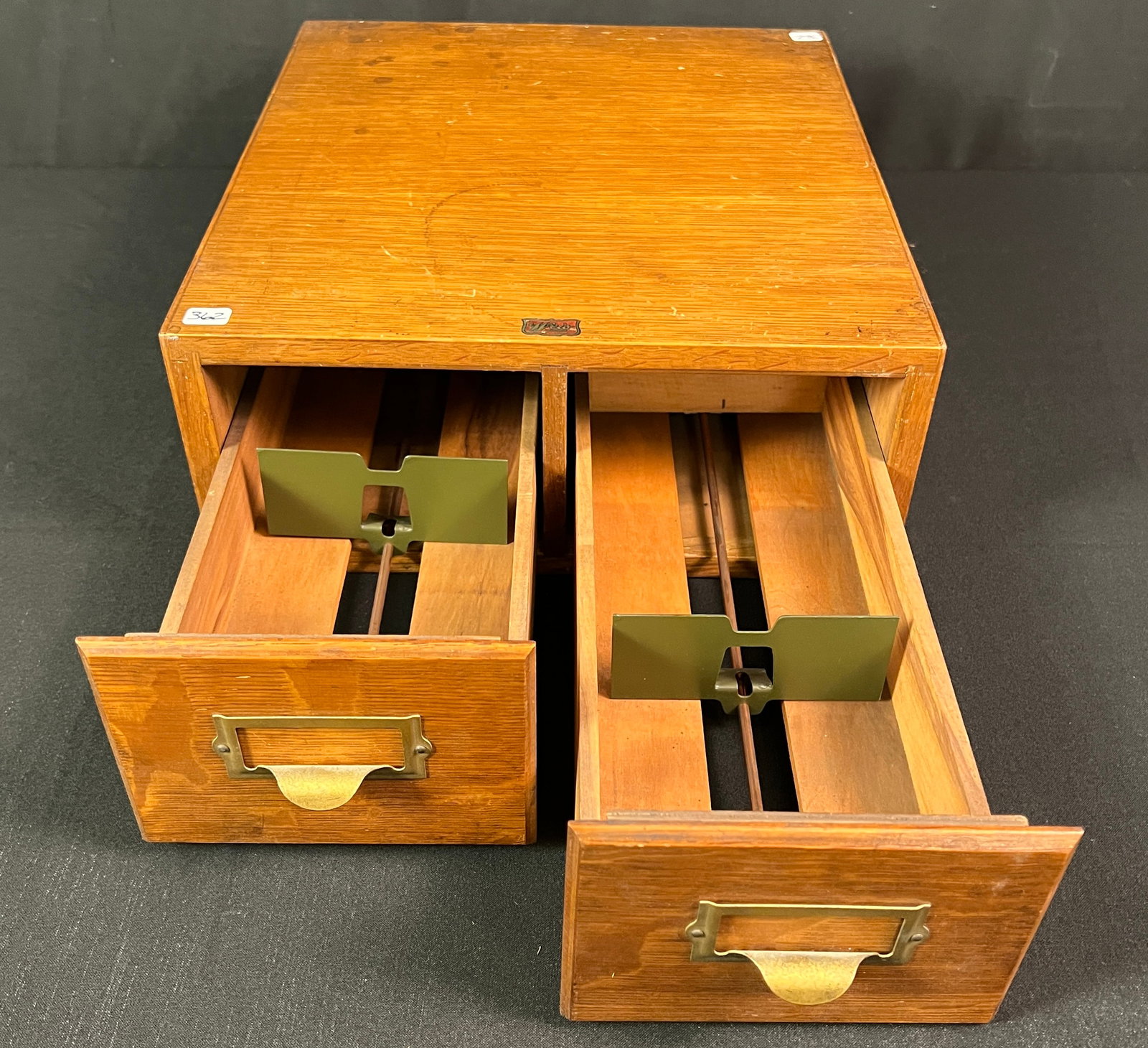 Oak Double Drawer Card File - 4