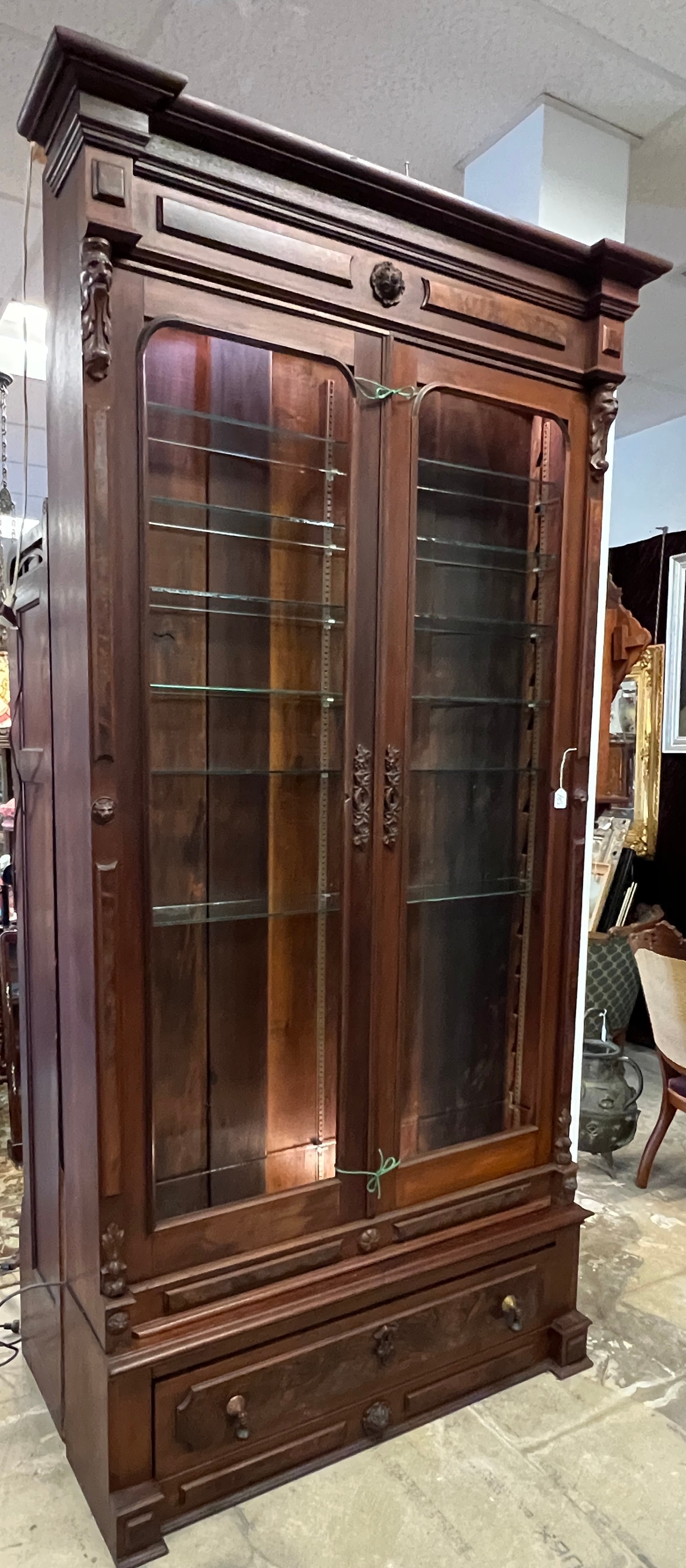 Victorian Lion Carved Double Door Bookcase (1 of 13)