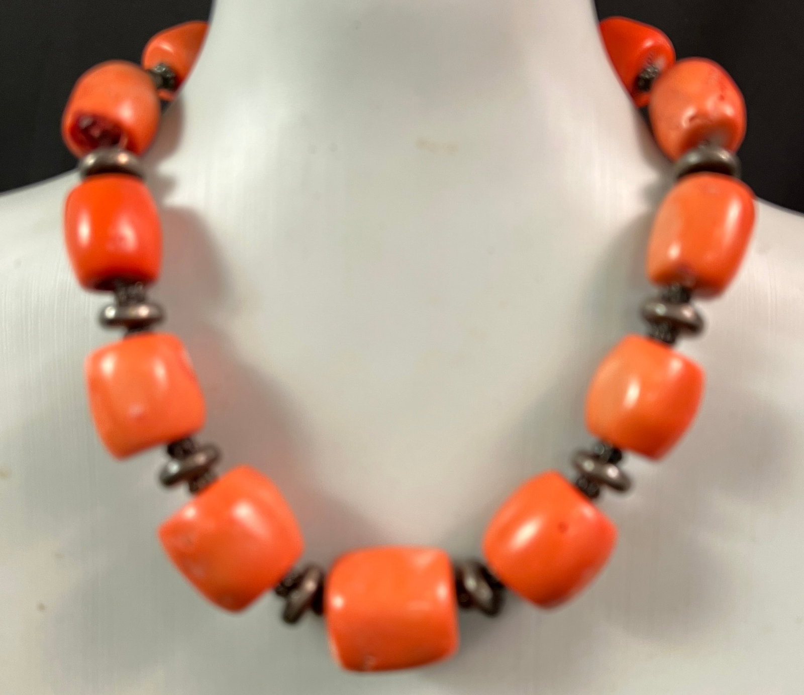 Large Chunk Coral and Sterling Necklace (1 of 5)