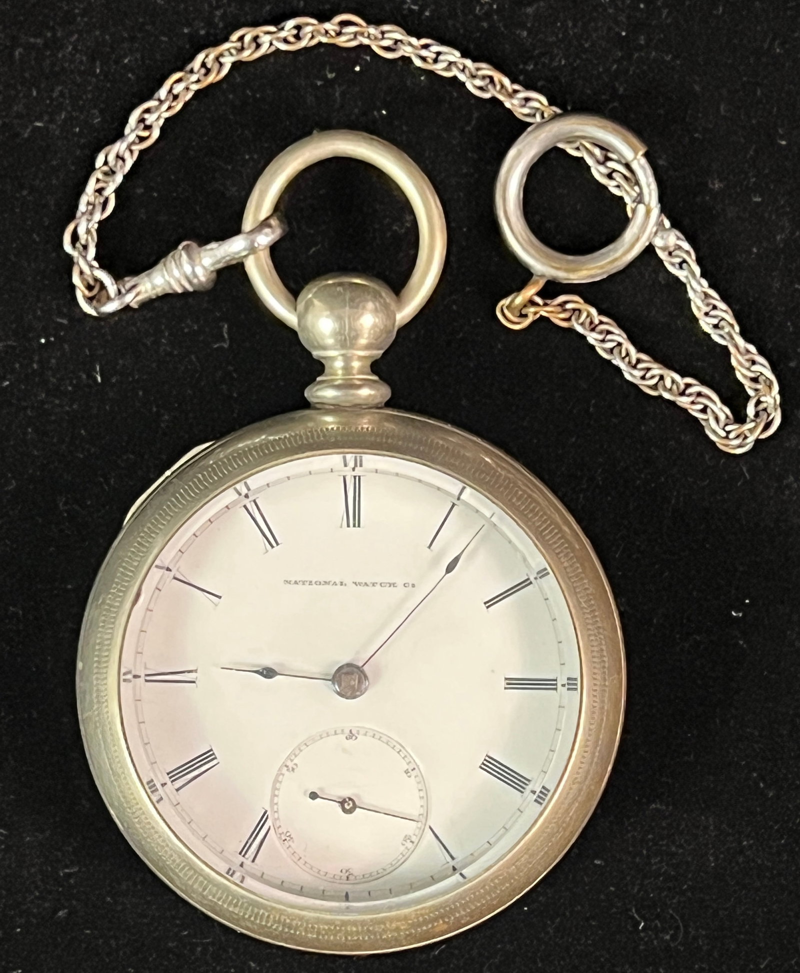 Nickle Silver Victorian Railroad Pocket Watch: A key-wind Victorian nickel silver railroad pocket watch by The National Watch Company. Watch does not have its key and therefore is untested, but overall appears to be in excellent condition.