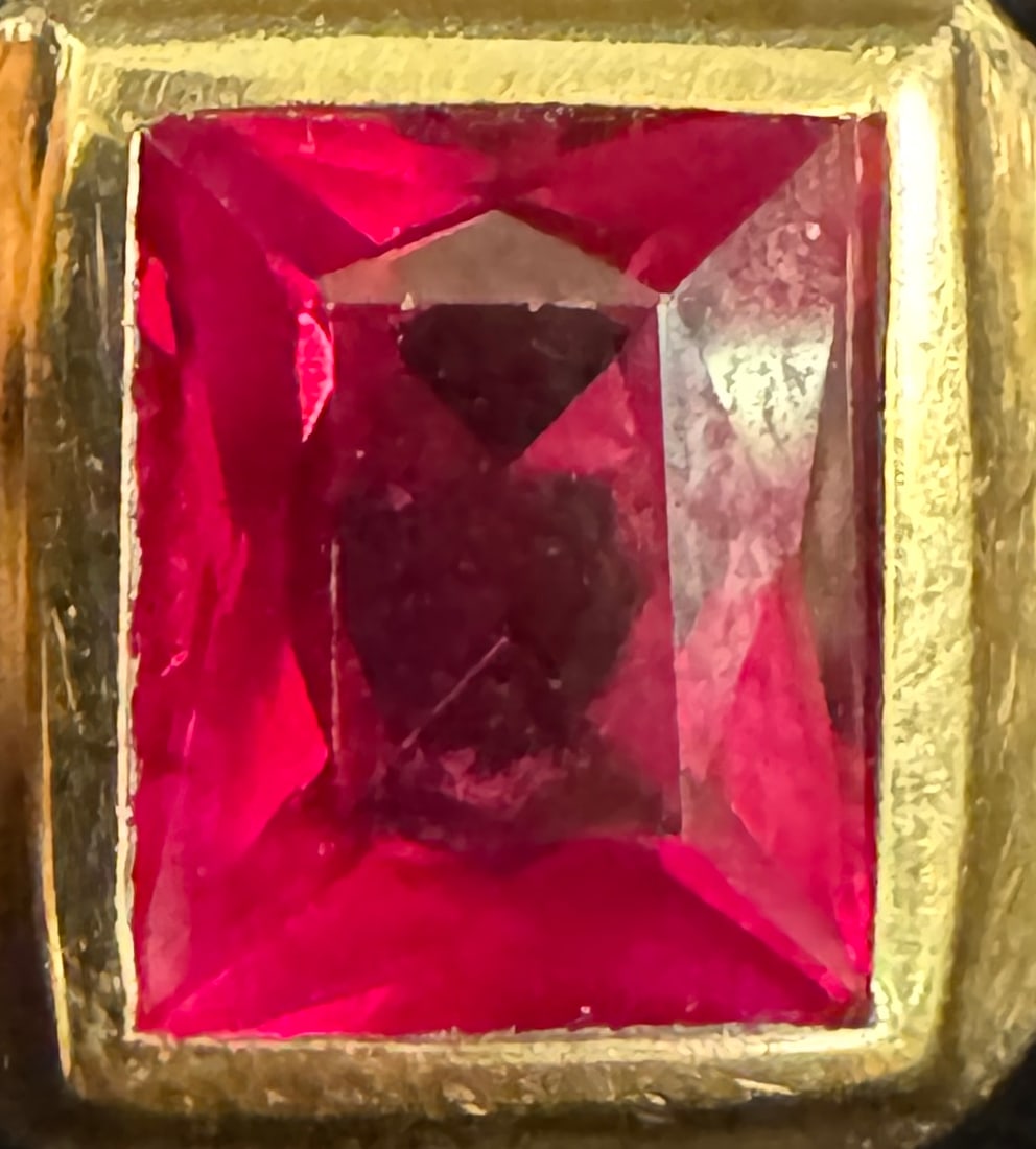 10K Gold Men's Synthetic Ruby Ring - 6