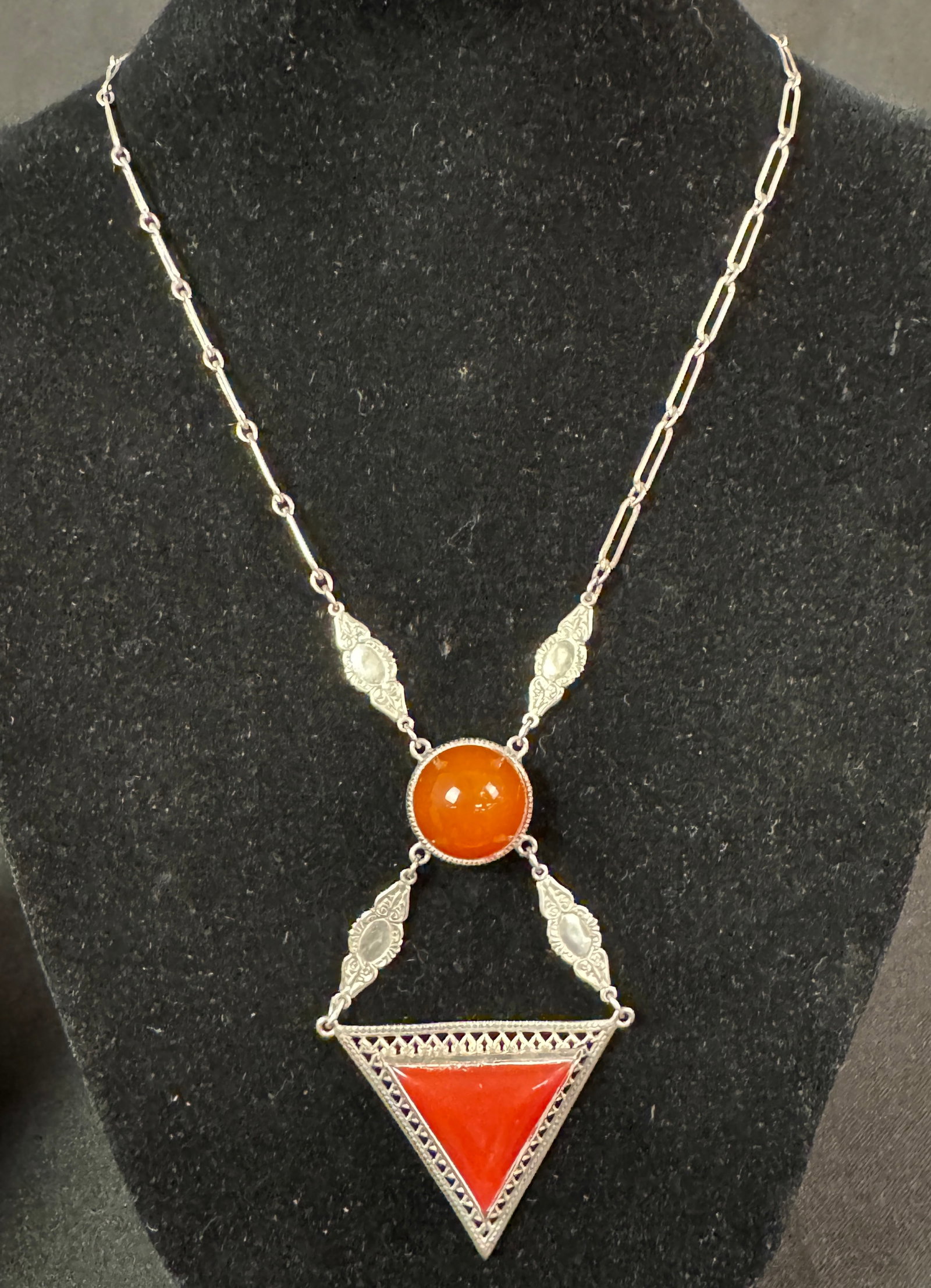 Sterling Silver and Carnelian Art Deco Necklace (1 of 7)