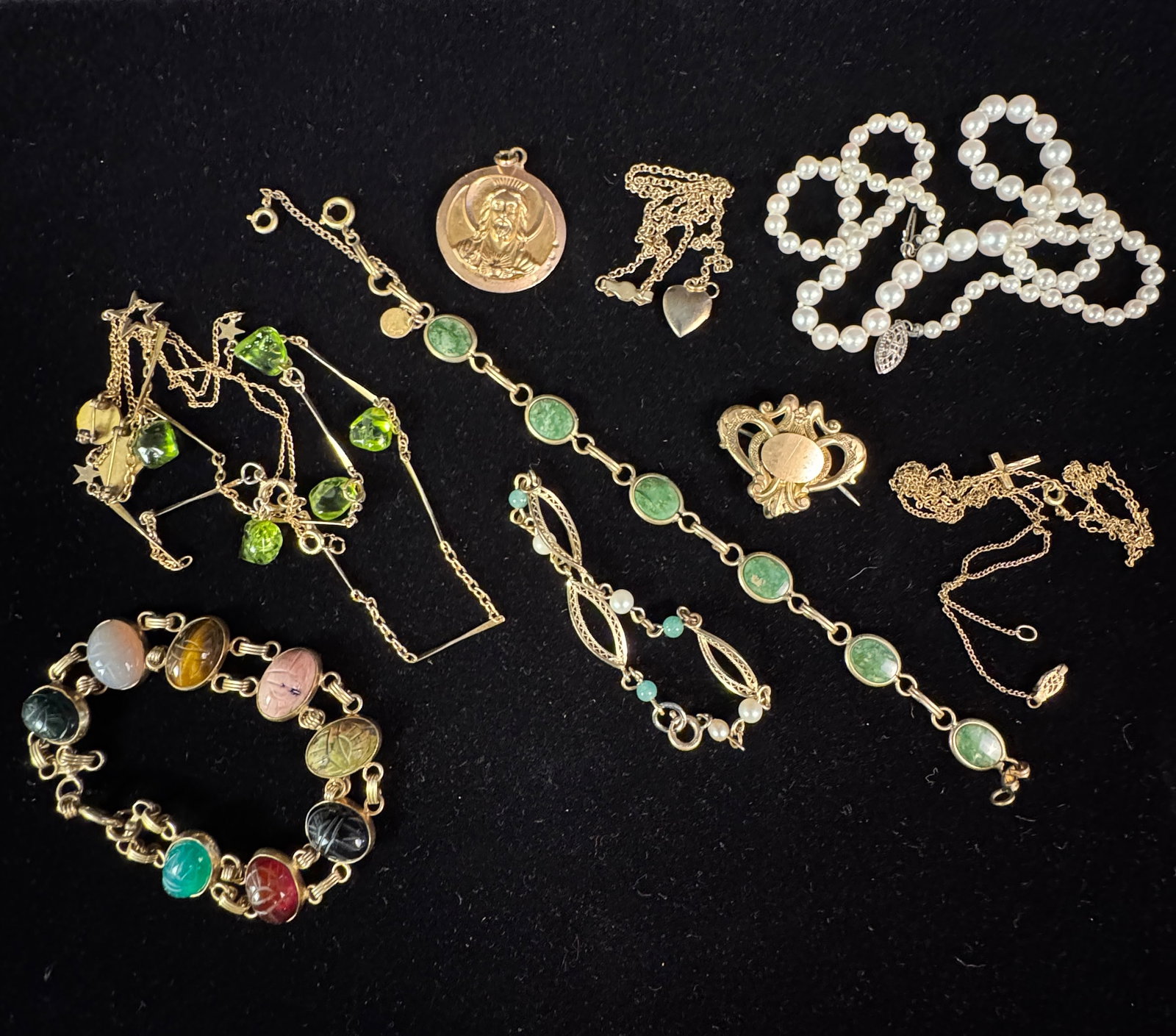 Graduated Pearl Necklace & Group of Gold Filled Jewelry (1 of 6)