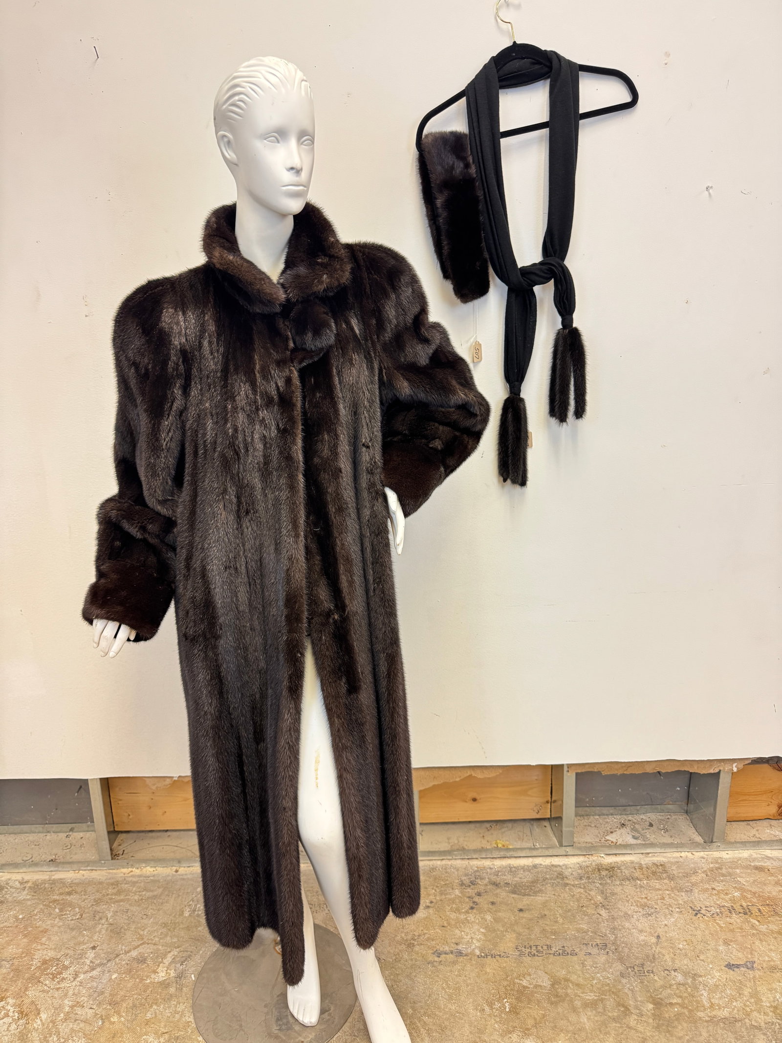 Chocolate Brown Full Length Mink, More!: A vintage ladies full length chocolate brown mink coat that features a large mink button at the neck and hook and eye closures, and velvet lined pockets (48" chest, 22" shoulder to cuff, 45" collar to