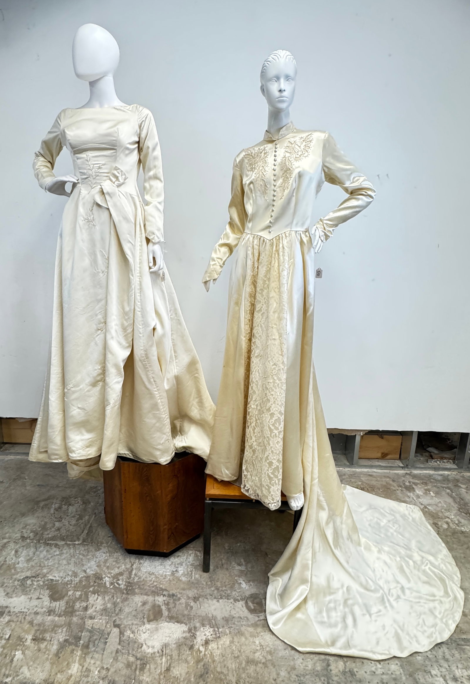 2 Cream Satin Wedding Gowns C.1940's (1 of 17)