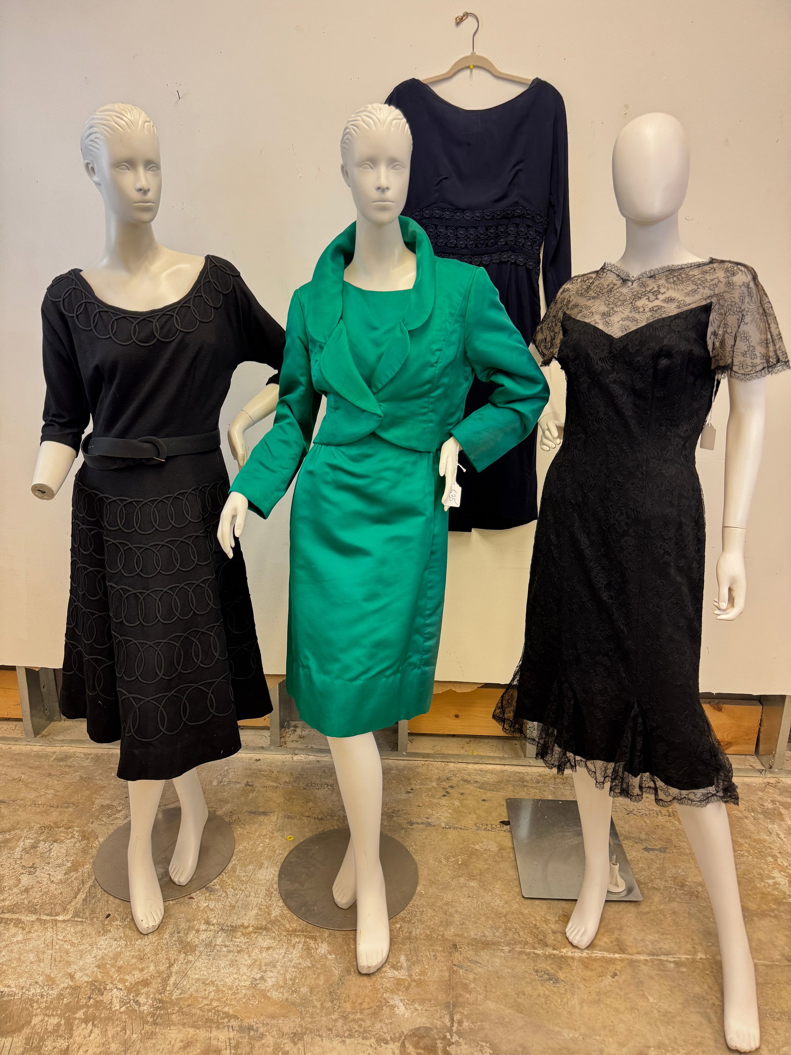 Rare Estevez Paris Cocktail Dress, Dressy Vintage 1960's Cocktail Dresses!: Group of 4 Vintage 1960's ladies dresses to include a rare stunning Estevez Paris black lace cocktail dress in excellent condition (Estevez designed all of Marylin Monroe's Dresses), a Young Image