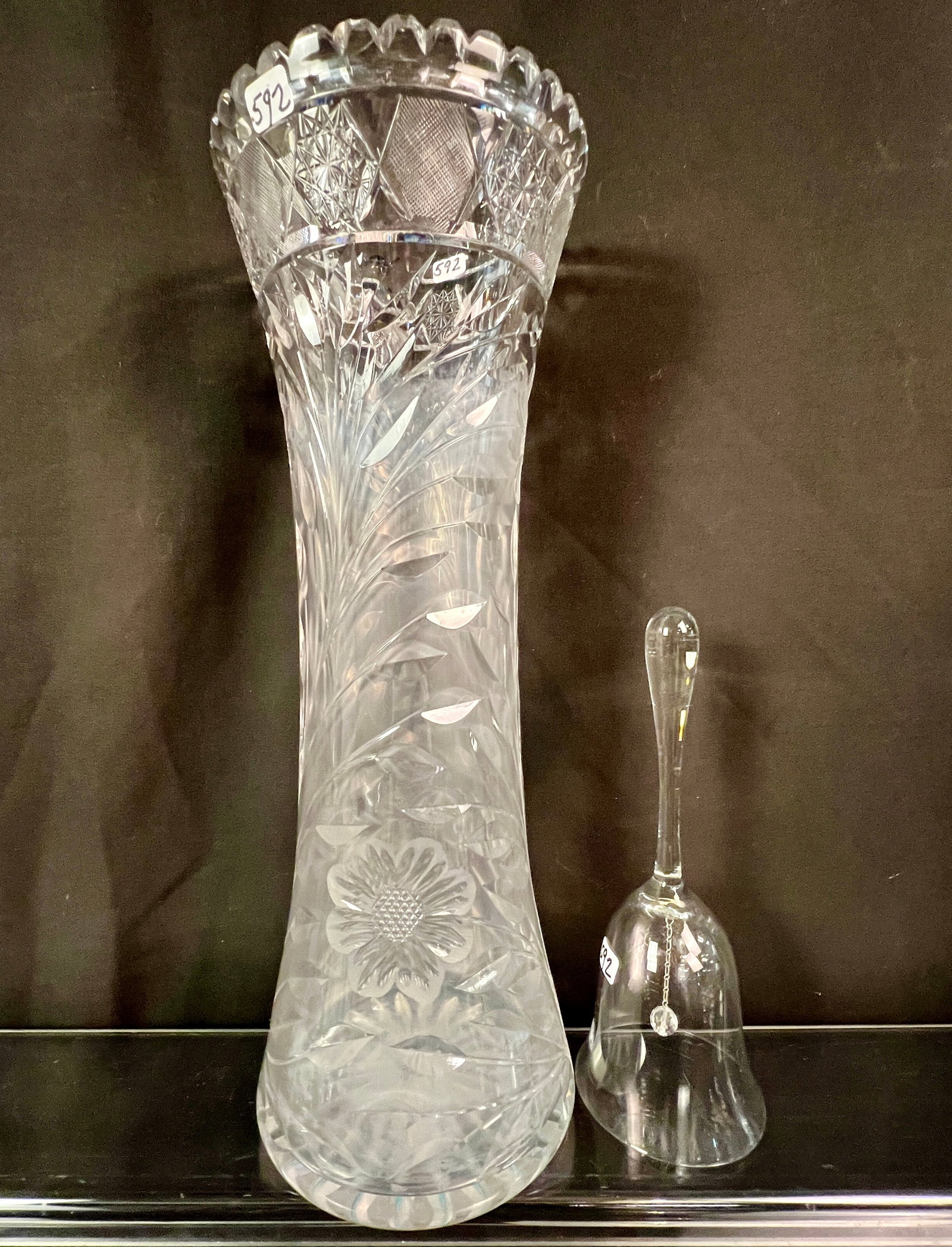 Large Crystal Vase & Stemware - 2